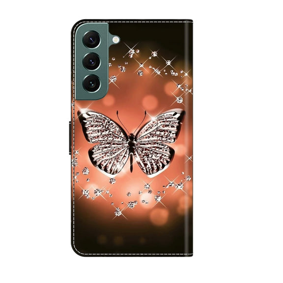 For Samsung Galaxy S22+ Crystal 3D Shockproof Protective Leather Phone Case(Crystal Butterfly)