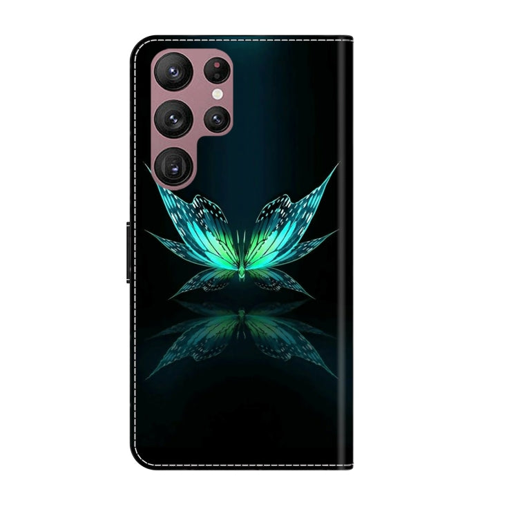 For Samsung Galaxy S22 Ultra Crystal 3D Shockproof Protective Leather Phone Case(Reflection Dutterfly)