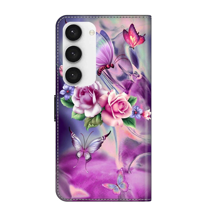 For Samsung Galaxy S23 Crystal 3D Shockproof Protective Leather Phone Case(Butterfly)