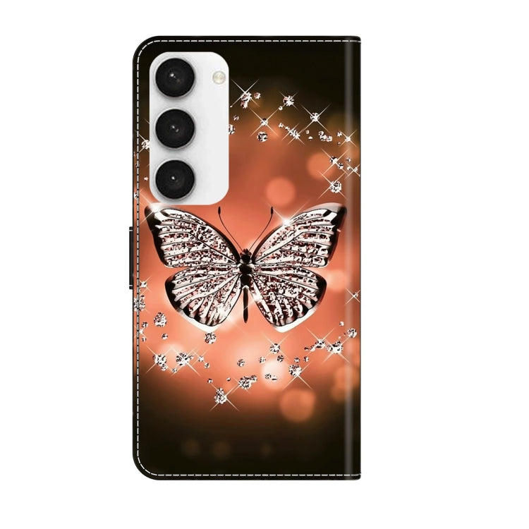 For Samsung Galaxy S23 Crystal 3D Shockproof Protective Leather Phone Case(Crystal Butterfly)