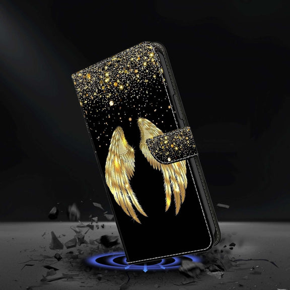 For Samsung Galaxy S23+ Crystal 3D Shockproof Protective Leather Phone Case(Golden Wings)