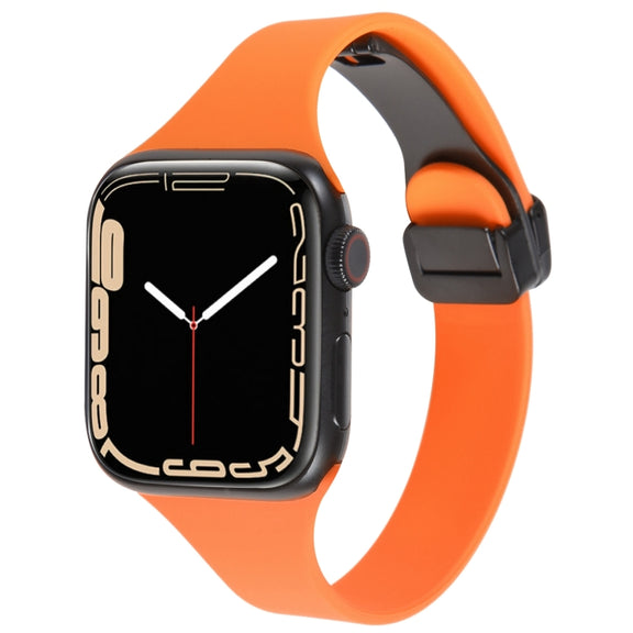 For Apple Watch 8 41mm Magnetic Buckle Slim Silicone Watch Band(Orange)