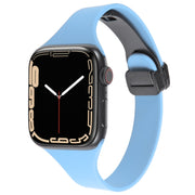 For Apple Watch SE 2022 40mm Magnetic Buckle Slim Silicone Watch Band(Light Blue)
