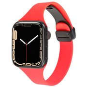 For Apple Watch SE 2022 44mm Magnetic Buckle Slim Silicone Watch Band(Red)