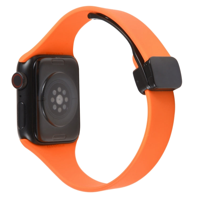 For Apple Watch 7 41mm Magnetic Buckle Slim Silicone Watch Band(Orange)
