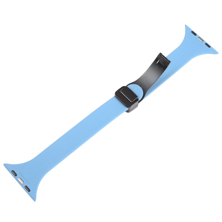For Apple Watch 7 41mm Magnetic Buckle Slim Silicone Watch Band(Light Blue)
