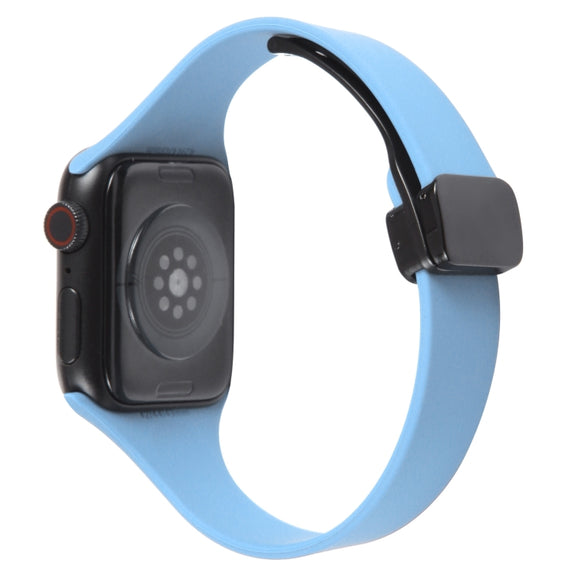 For Apple Watch 7 41mm Magnetic Buckle Slim Silicone Watch Band(Light Blue)