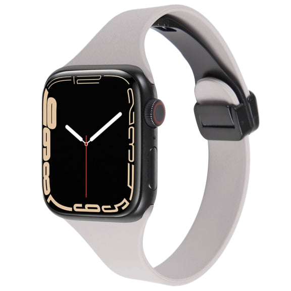 For Apple Watch 7 45mm Magnetic Buckle Slim Silicone Watch Band(Rock Grey)