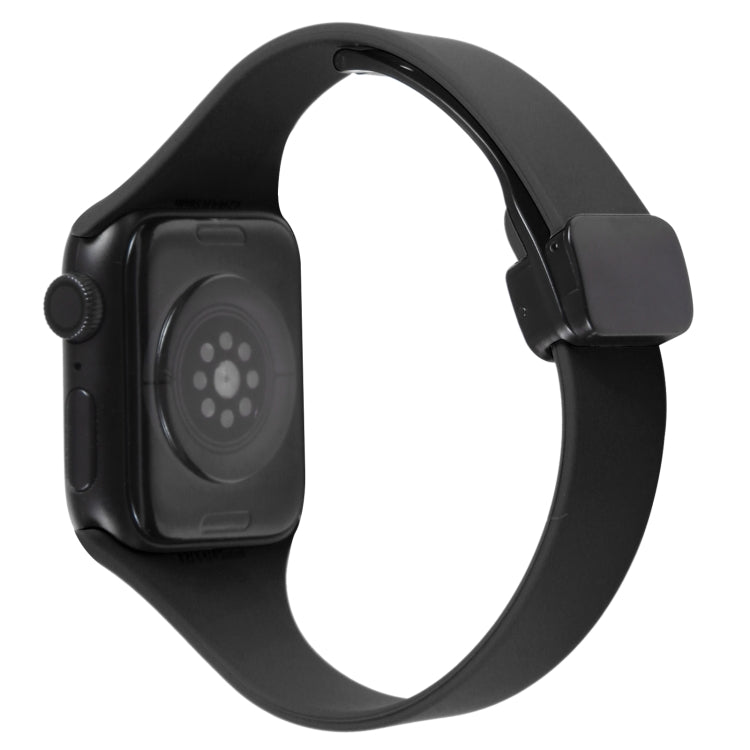 For Apple Watch 3 38mm Magnetic Buckle Slim Silicone Watch Band(Black)