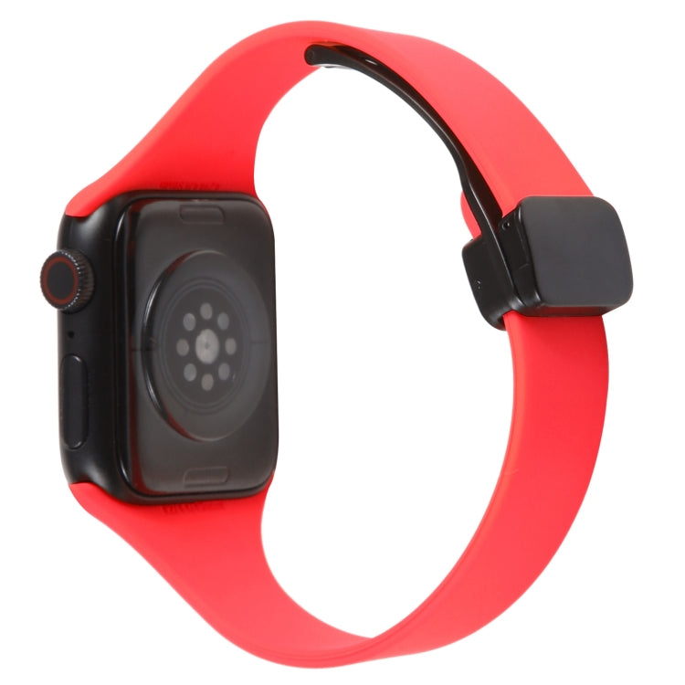 For Apple Watch 3 42mm Magnetic Buckle Slim Silicone Watch Band(Red)