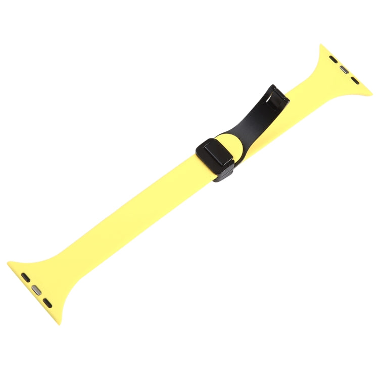 For Apple Watch 42mm Magnetic Buckle Slim Silicone Watch Band(Light Yellow)