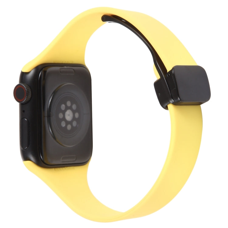 For Apple Watch 42mm Magnetic Buckle Slim Silicone Watch Band(Light Yellow)