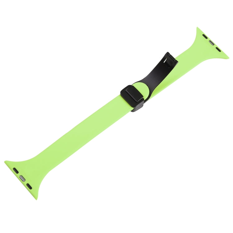 For Apple Watch 42mm Magnetic Buckle Slim Silicone Watch Band(Green)