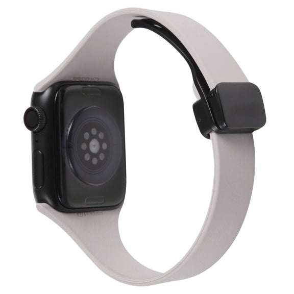 For Apple Watch 42mm Magnetic Buckle Slim Silicone Watch Band(Rock Grey)