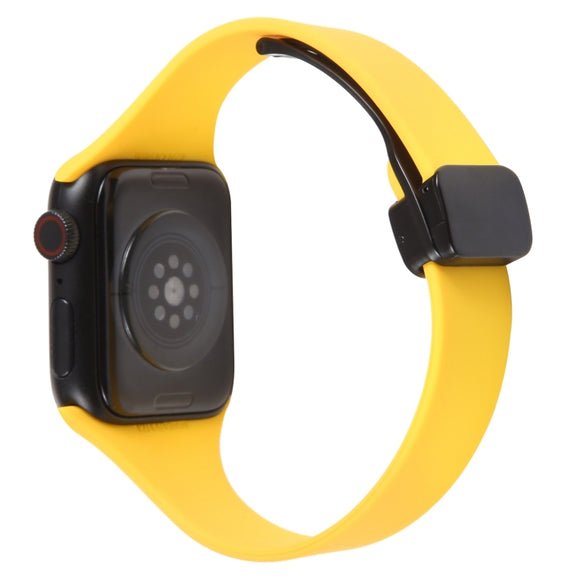 For Apple Watch 38mm Magnetic Buckle Slim Silicone Watch Band(Yellow)