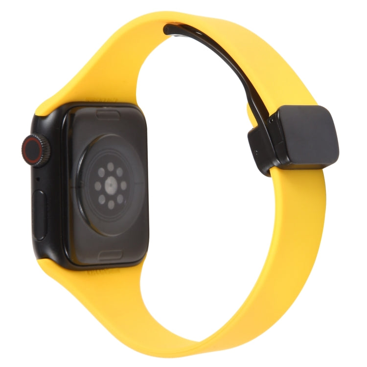 For Apple Watch 38mm Magnetic Buckle Slim Silicone Watch Band(Yellow)
