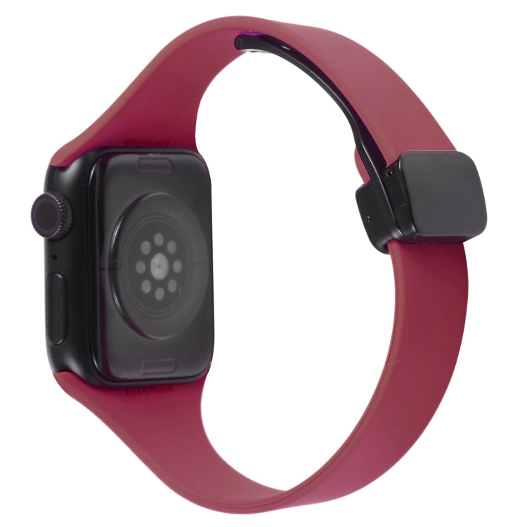 For Apple Watch 38mm Magnetic Buckle Slim Silicone Watch Band(Wine Red)