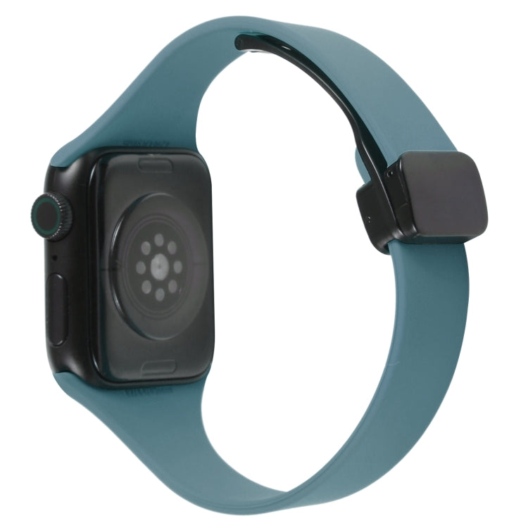 For Apple Watch 38mm Magnetic Buckle Slim Silicone Watch Band(Light Green)