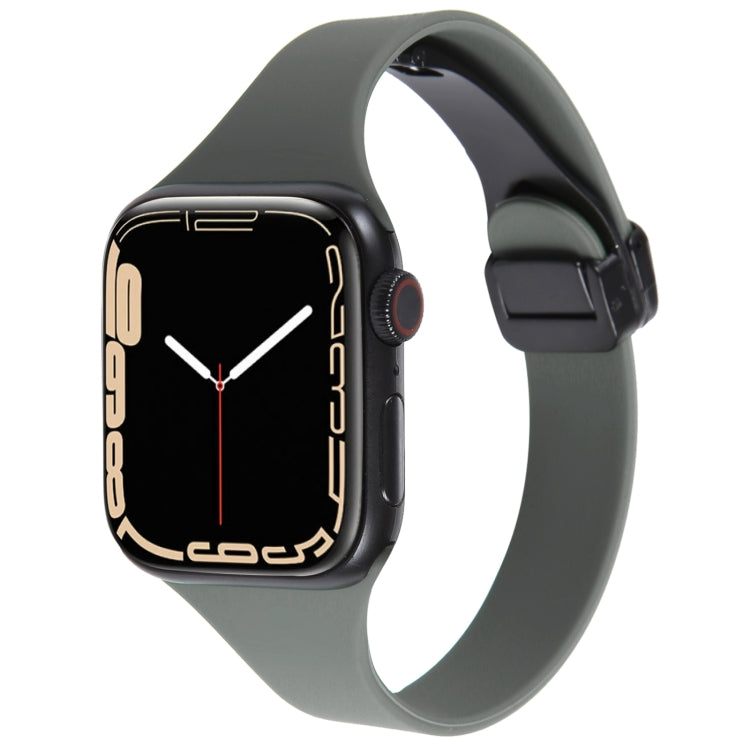 For Apple Watch 38mm Magnetic Buckle Slim Silicone Watch Band(Army Green)