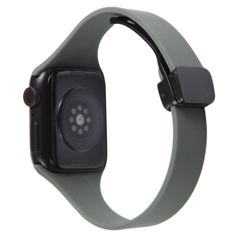 For Apple Watch 38mm Magnetic Buckle Slim Silicone Watch Band(Army Green)