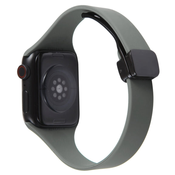 For Apple Watch 38mm Magnetic Buckle Slim Silicone Watch Band(Army Green)
