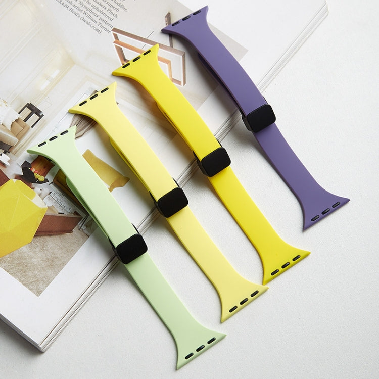 For Apple Watch 38mm Magnetic Buckle Slim Silicone Watch Band(Light Green)