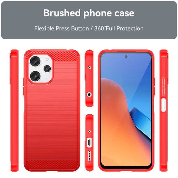 For Xiaomi Redmi 12 Carbon Fiber Brushed Texture TPU Phone Case(Red)