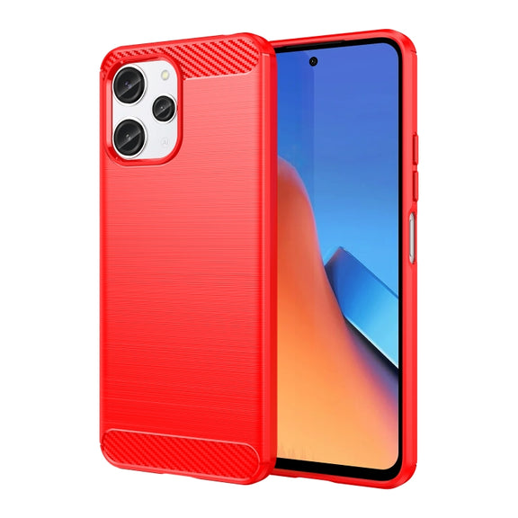 For Xiaomi Redmi 12 Carbon Fiber Brushed Texture TPU Phone Case(Red)
