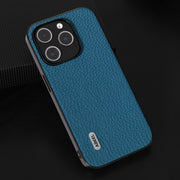 For iPhone 14 Pro Max ABEEL Genuine Leather Litchi Texture Phone Case(Blue)