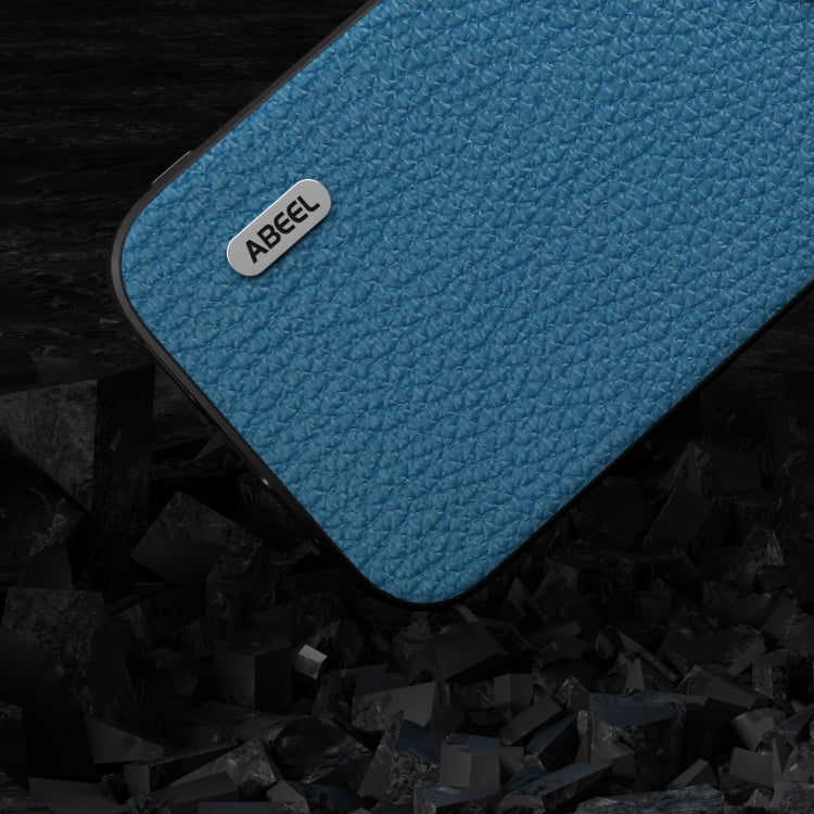 For iPhone 14 Pro Max ABEEL Genuine Leather Litchi Texture Phone Case(Blue)