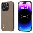 For iPhone 14 Pro Max ABEEL Genuine Leather Litchi Texture Phone Case(Grey) - free shipping - PMC TechLife - Order now!