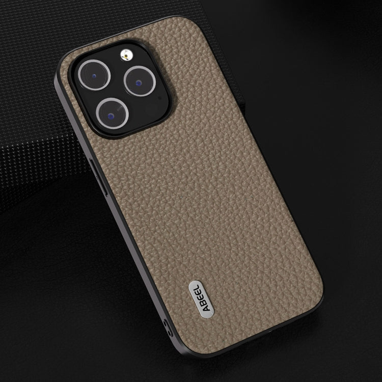 For iPhone 14 Pro Max ABEEL Genuine Leather Litchi Texture Phone Case(Grey)