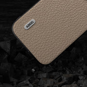 For iPhone 15 Pro Max ABEEL Genuine Leather Litchi Texture Phone Case(Grey)