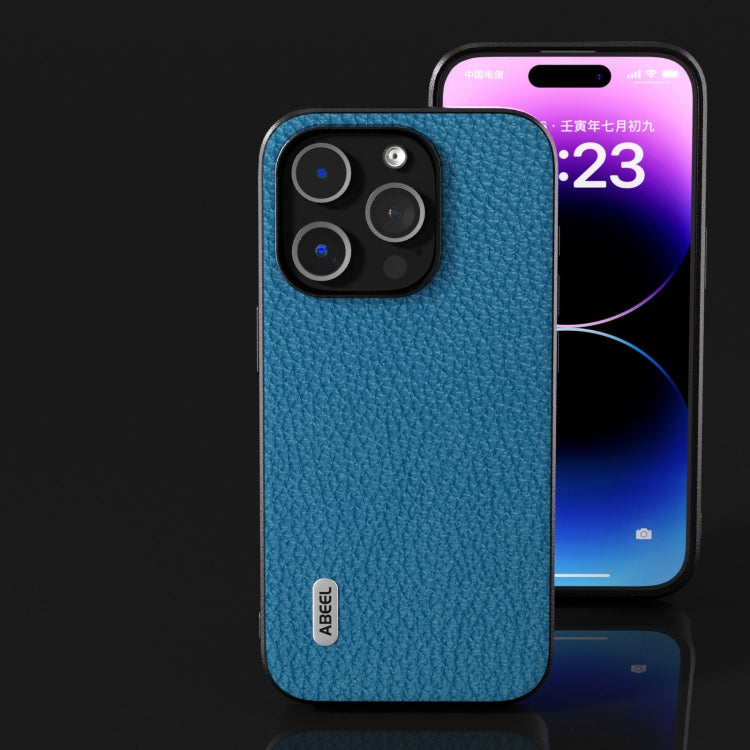For iPhone 14 ABEEL Genuine Leather Litchi Texture Phone Case(Blue)