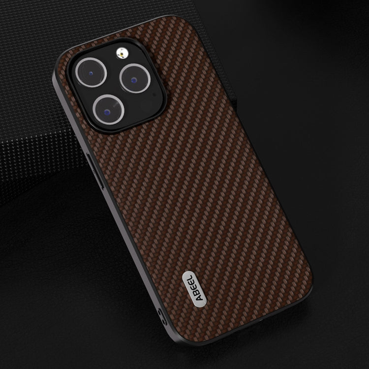 For iPhone 14 Pro ABEEL Carbon Fiber Texture Protective Phone Case(Dark Brown)