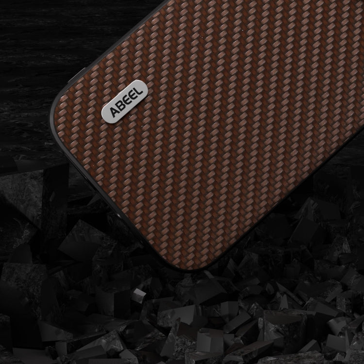 For iPhone 14 Pro ABEEL Carbon Fiber Texture Protective Phone Case(Dark Brown)