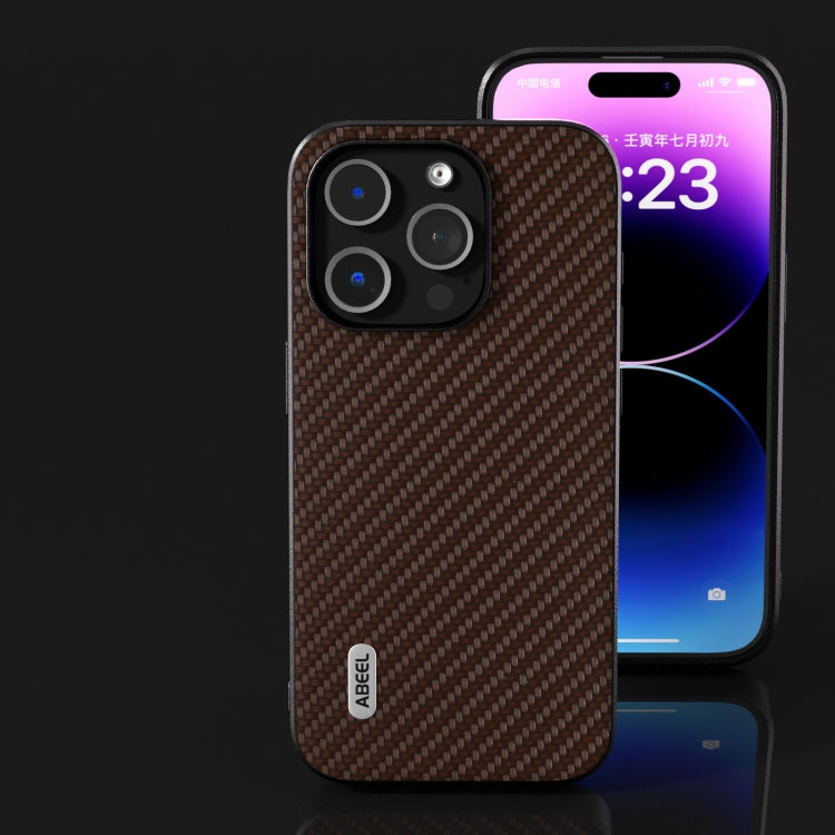 For iPhone 14 Pro ABEEL Carbon Fiber Texture Protective Phone Case(Dark Brown)