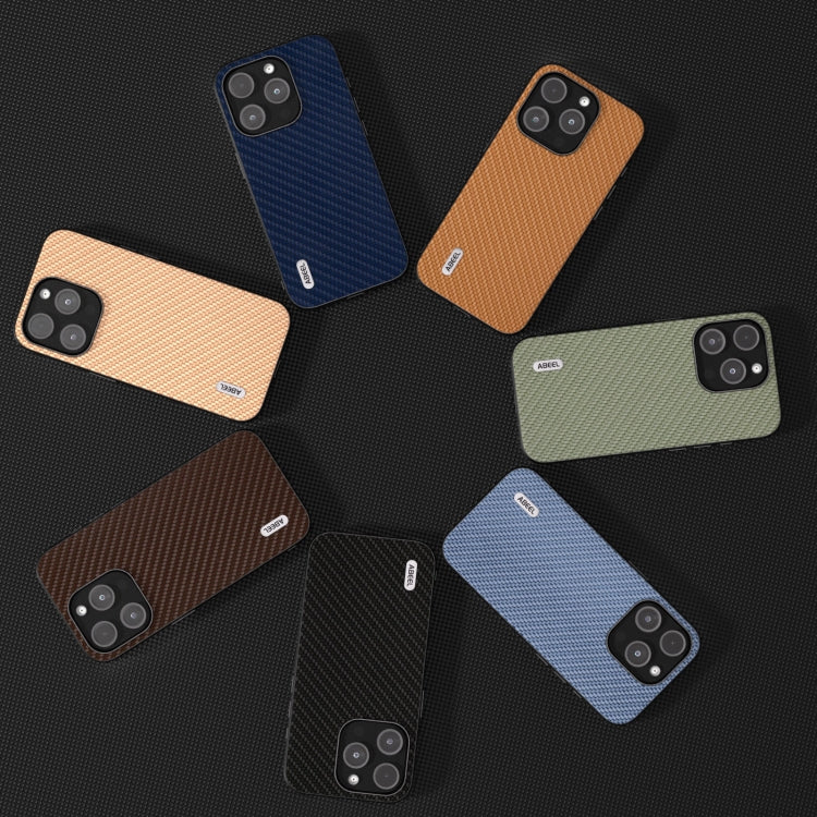 For iPhone 14 Pro ABEEL Carbon Fiber Texture Protective Phone Case(Dark Brown)