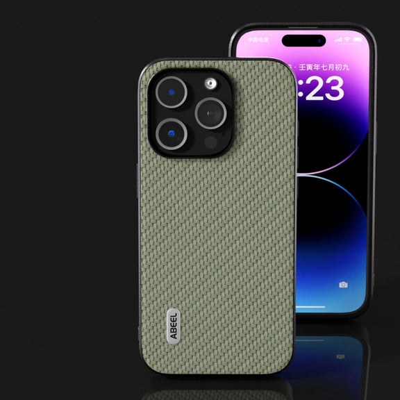 For iPhone 15 Pro Max ABEEL Carbon Fiber Texture Protective Phone Case(Green)