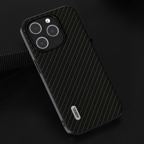 For iPhone 15 Pro ABEEL Carbon Fiber Texture Protective Phone Case(Black)
