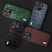 For iPhone 14 Pro Max ABEEL Crocodile Texture Genuine Leather Phone Case(Brown)