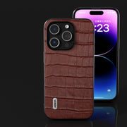 For iPhone 15 Pro Max ABEEL Crocodile Texture Genuine Leather Phone Case(Brown)