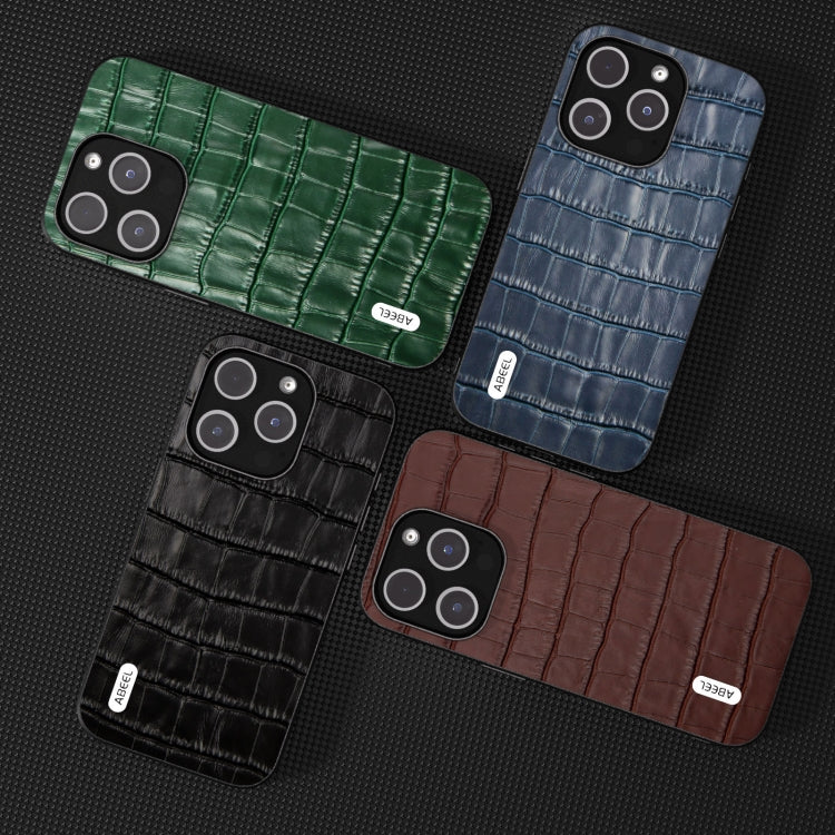 For iPhone 15 ABEEL Crocodile Texture Genuine Leather Phone Case(Brown)