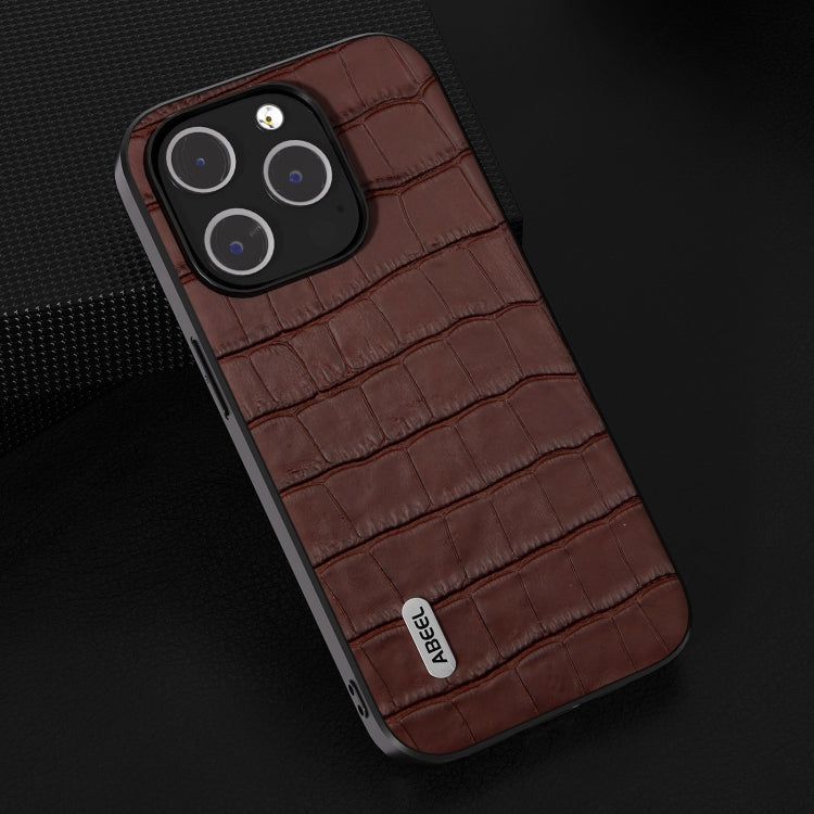 For iPhone 15 Plus ABEEL Crocodile Texture Genuine Leather Phone Case(Brown)