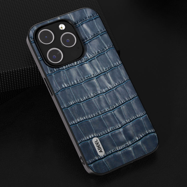 For iPhone 14 Plus ABEEL Crocodile Texture Genuine Leather Phone Case(Blue)