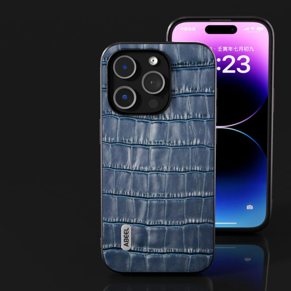 For iPhone 14 Plus ABEEL Crocodile Texture Genuine Leather Phone Case(Blue)