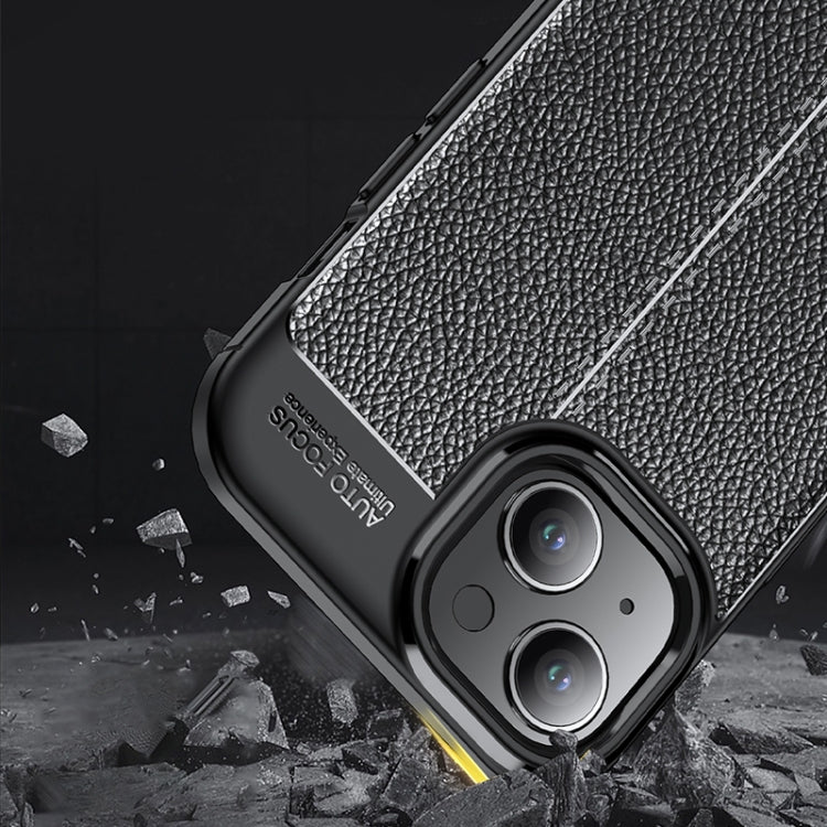 For iPhone 15 Plus Litchi Texture Shockproof TPU Phone Case(Blue)