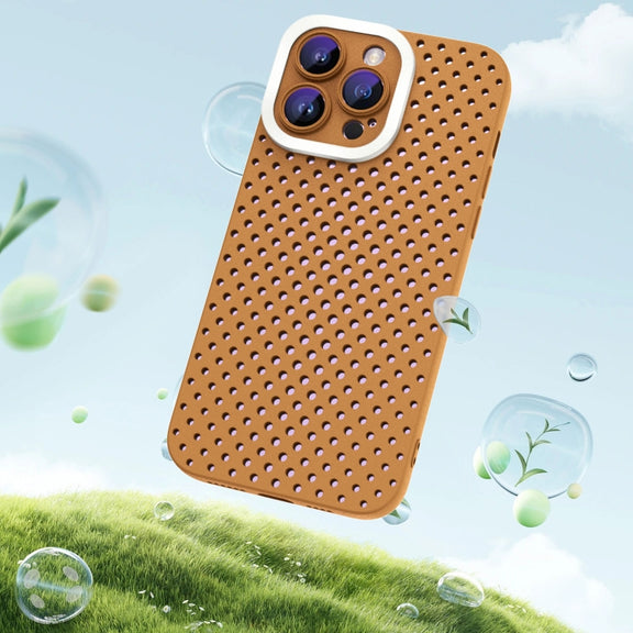 For iPhone 14 Plus Hollow Heat Dissipation TPU Phone Case(Brown)