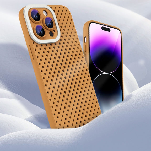 For iPhone 14 Plus Hollow Heat Dissipation TPU Phone Case(Brown)