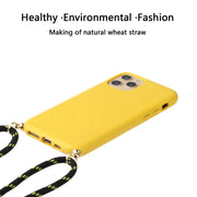 For iPhone 15 Pro Max Wheat Straw Material + TPU Phone Case with Lanyard(Yellow)